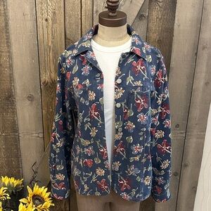 Vintage Floral Denim Style Jacket Cotton Western Boho Blue Size Small
